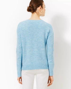 ELIZABELLE SWEATER HEATHERED BONAIRE BLUE COASTAL FLOWERS