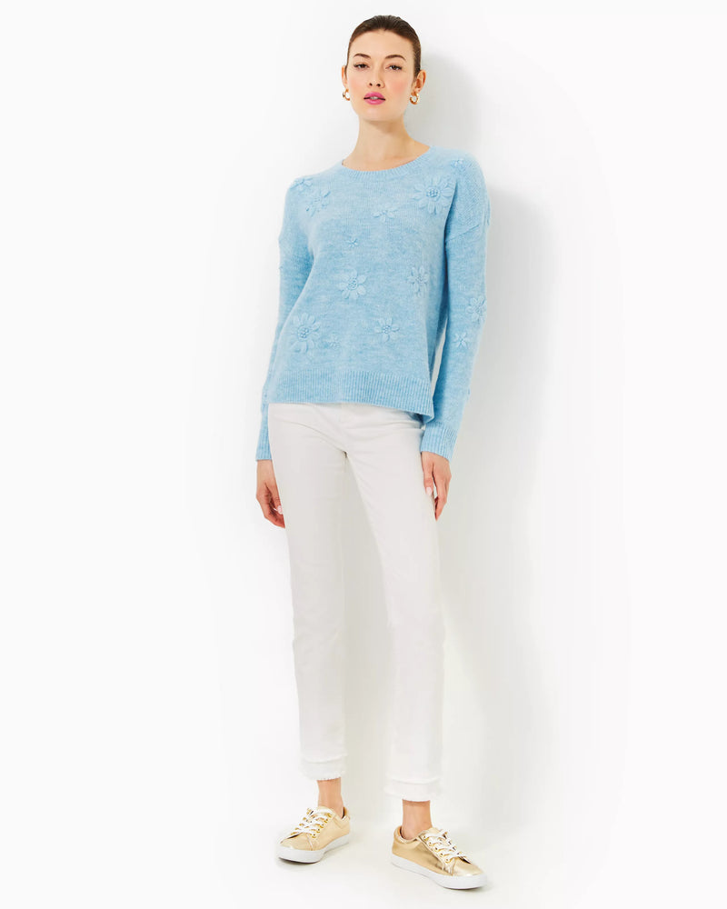 ELIZABELLE SWEATER HEATHERED BONAIRE BLUE COASTAL FLOWERS