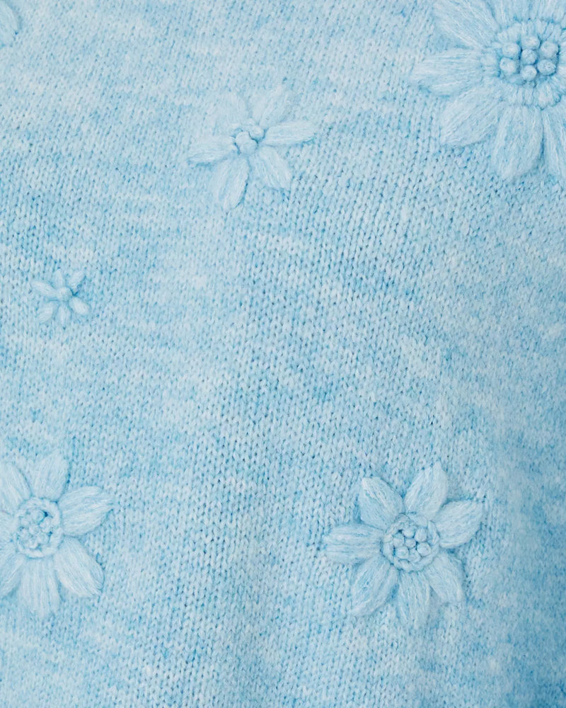 ELIZABELLE SWEATER HEATHERED BONAIRE BLUE COASTAL FLOWERS