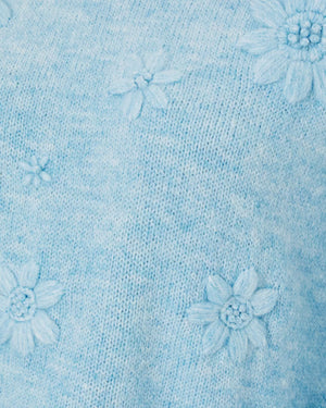 ELIZABELLE SWEATER HEATHERED BONAIRE BLUE COASTAL FLOWERS