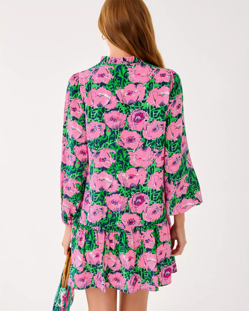 EVALINE SILK DRESS LOW TIDE NAVY FLORRIE