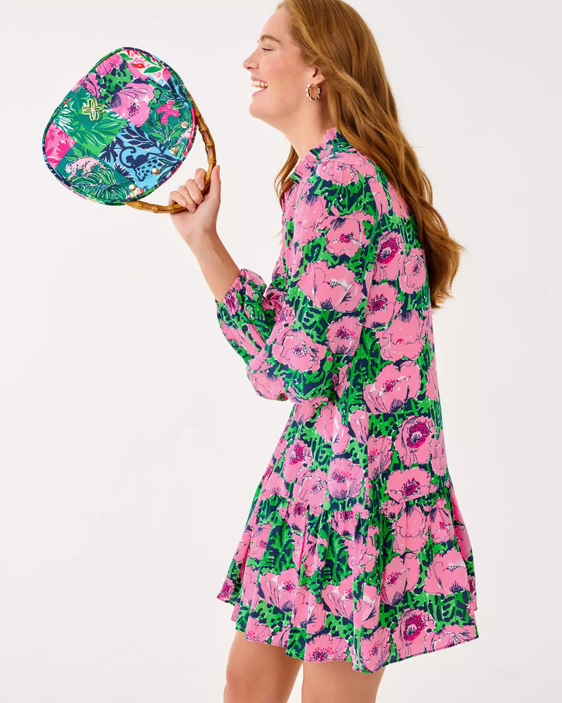 EVALINE SILK DRESS LOW TIDE NAVY FLORRIE