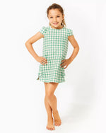 GIRLS LITTLE LILLY SHORT SLEEVE SHIFT DRESS FIDDLE LEAF GREEN WINDOWPANE BOUCLE