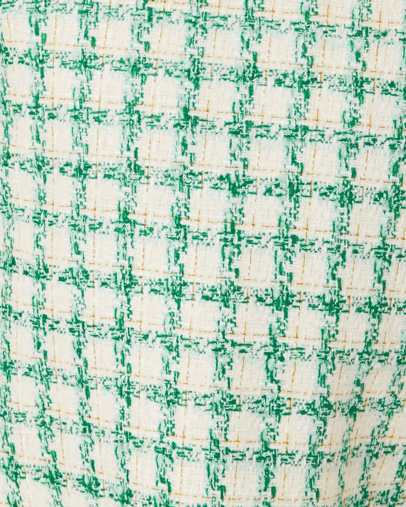 GIRLS LITTLE LILLY SHORT SLEEVE SHIFT DRESS FIDDLE LEAF GREEN WINDOWPANE BOUCLE