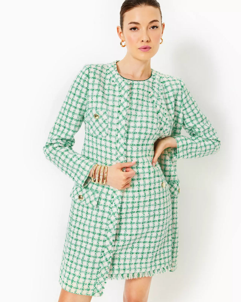 KAYLOR BOUCLE JACKET FIDDLE LEAF GREEN WINDOWPANE BOUCLE