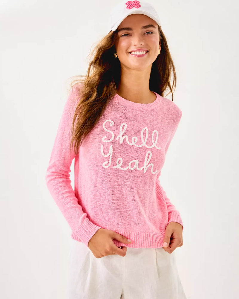 TULLY SWEATER CONCH SHELL PINK SHELL YEAH EMBROIDERY