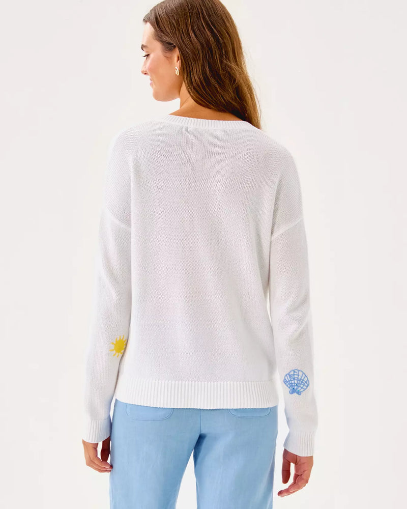 TENSLEY SWEATER RESORT WHITE SUMMER SERENADE EMBROIDERY