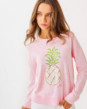 TENSLEY SWEATER HEATHERED PINK MUSE PARTY PINEAPPLE JACQUARD