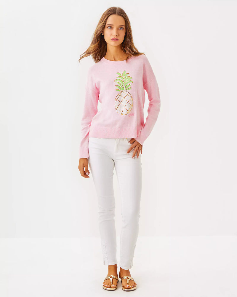 TENSLEY SWEATER HEATHERED PINK MUSE PARTY PINEAPPLE JACQUARD