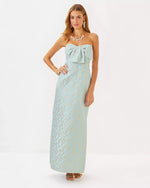 CARLYNN MAXI DRESS BLUETTE DITSY DAISY METALLIC BROCADE