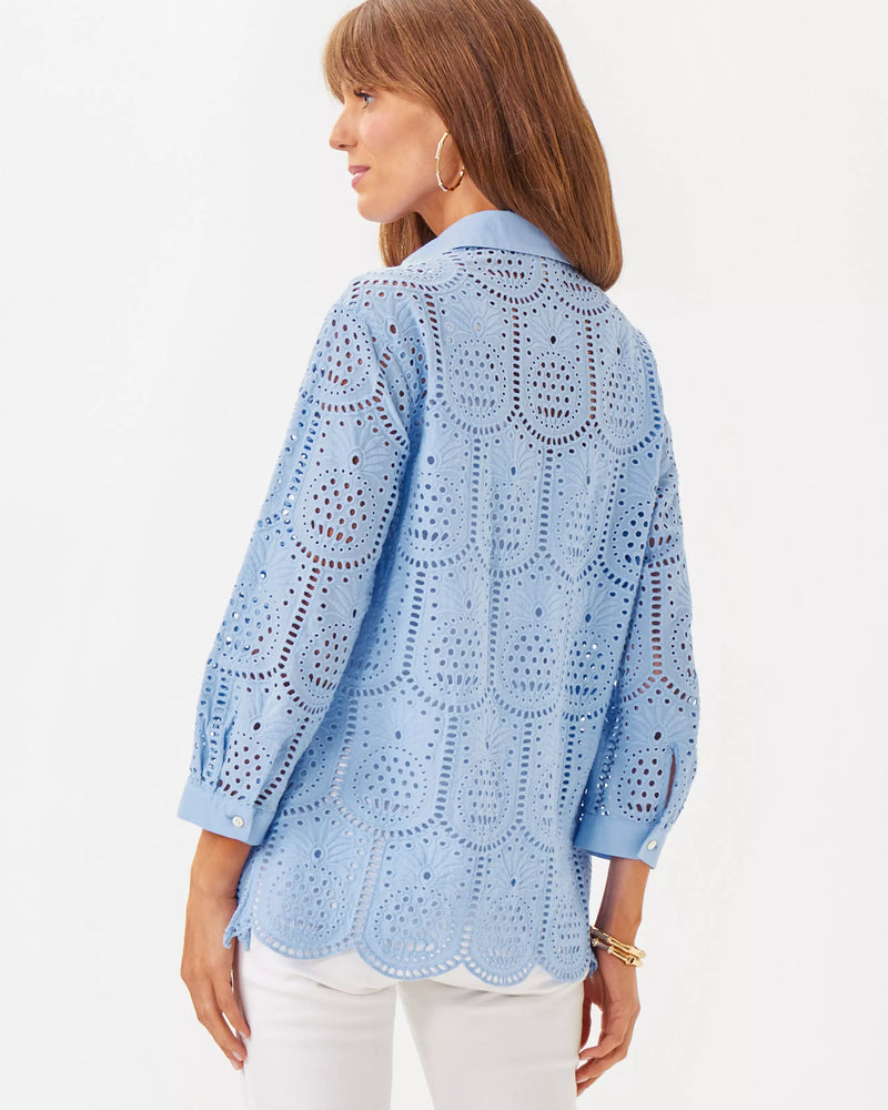 GRACEE TUNIC JACARANDA BLUE PINEAPPLE TILE EYELET