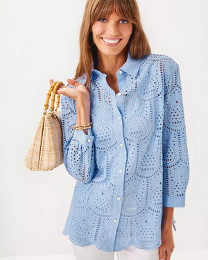 GRACEE TUNIC JACARANDA BLUE PINEAPPLE TILE EYELET