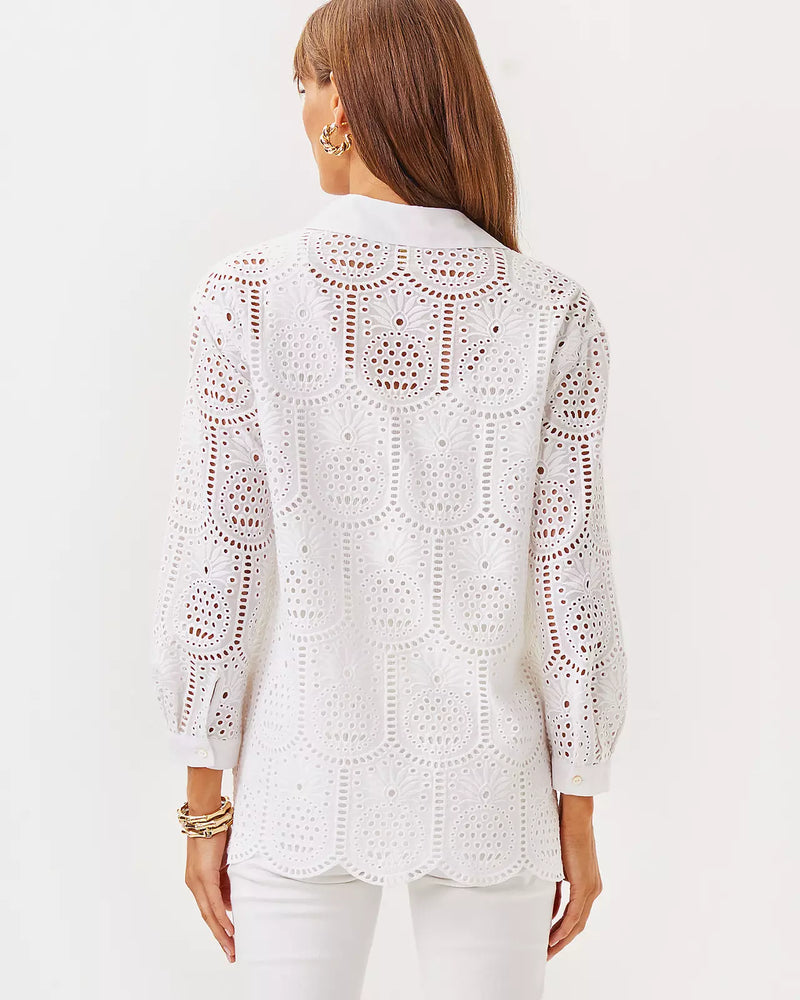 GRACEE TUNIC RESORT WHITE PINEAPPLE TILE EYELET