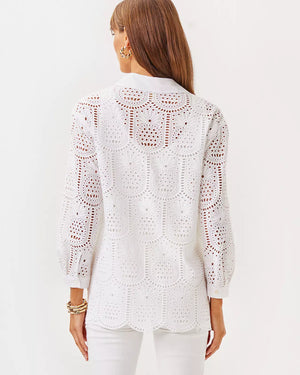 GRACEE TUNIC RESORT WHITE PINEAPPLE TILE EYELET