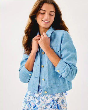 SEASPRAY LINEN JACKET BLUE PERI X RESORT WHITE
