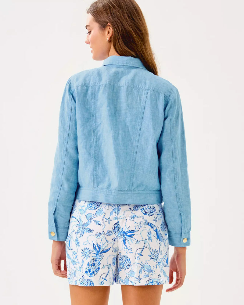 SEASPRAY LINEN JACKET BLUE PERI X RESORT WHITE