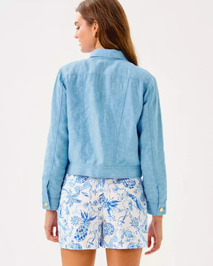 SEASPRAY LINEN JACKET BLUE PERI X RESORT WHITE