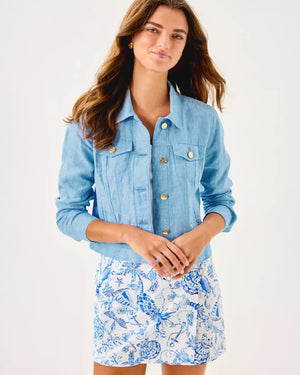SEASPRAY LINEN JACKET BLUE PERI X RESORT WHITE