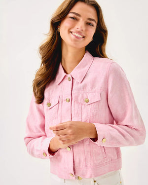 SEASPRAY LINEN JACKET CONCH SHELL PINK X RESORT WHITE