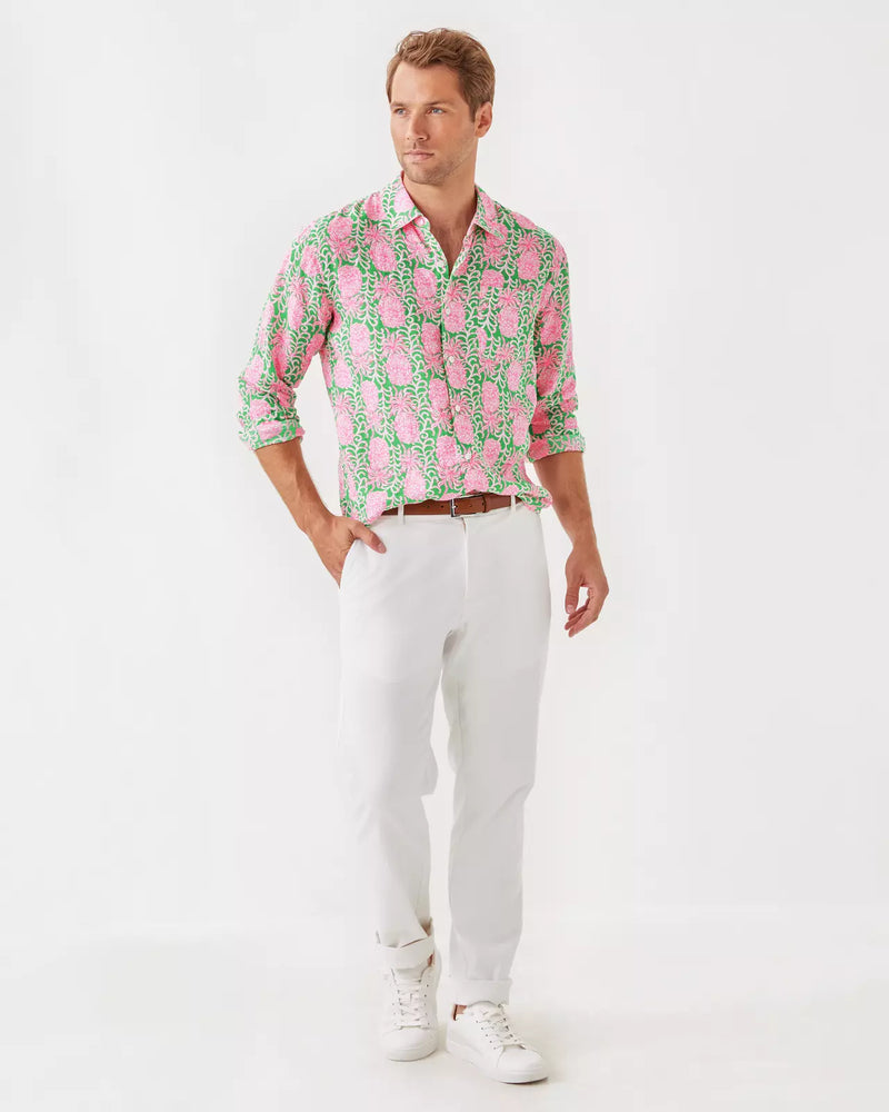 MENS STUFF ADDISON SHIRT FAUNA GREEN PARTY LIKE A PINEAPPLE