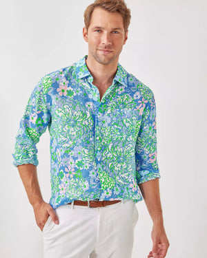 MENS STUFF ADDISON SHIRT SUNWASHED BLUE PLUMES IN BLOOM