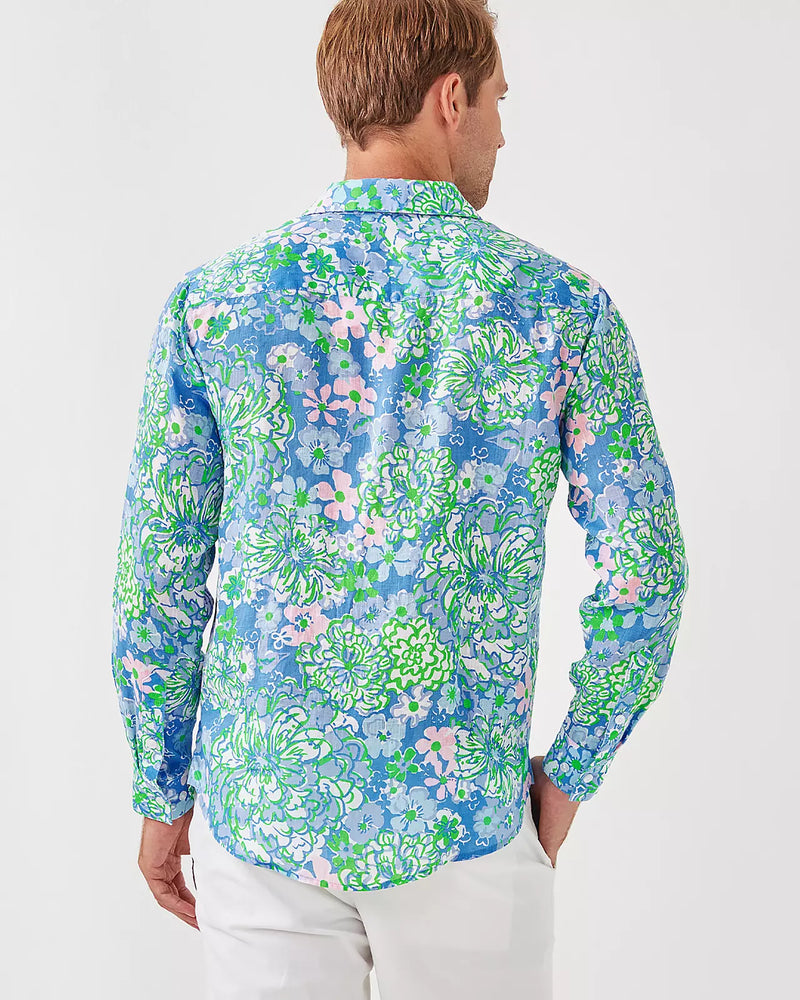 MENS STUFF ADDISON SHIRT SUNWASHED BLUE PLUMES IN BLOOM