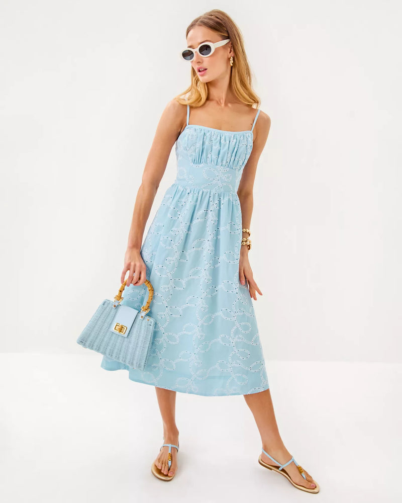 DELLA MIDI DRESS BLUETTE SAILORS KNOT EYELET