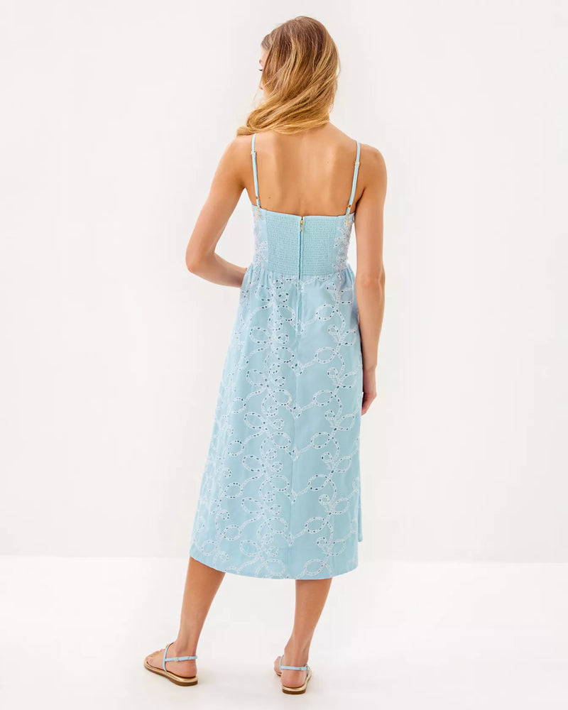 DELLA MIDI DRESS BLUETTE SAILORS KNOT EYELET