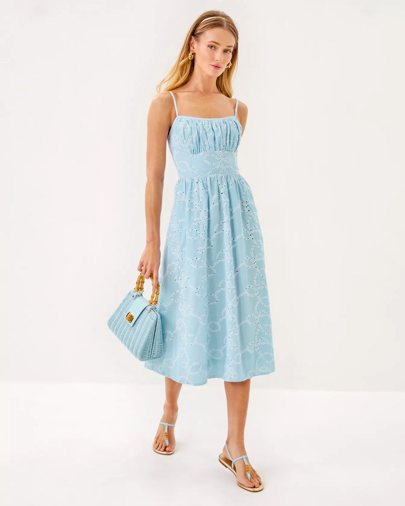 DELLA MIDI DRESS BLUETTE SAILORS KNOT EYELET