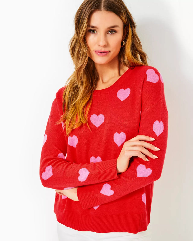 TENSLEY SWEATER ROCOCO RED HEARTS JACQUARD