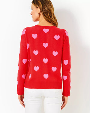 TENSLEY SWEATER ROCOCO RED HEARTS JACQUARD