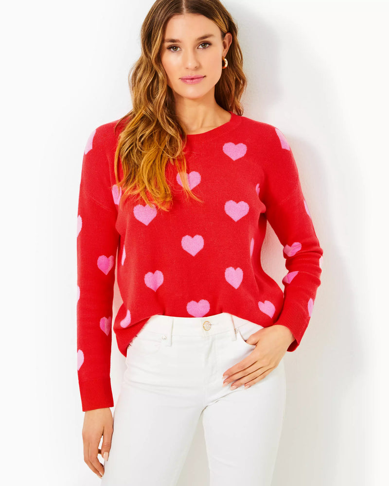 TENSLEY SWEATER ROCOCO RED HEARTS JACQUARD