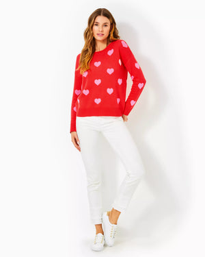 TENSLEY SWEATER ROCOCO RED HEARTS JACQUARD