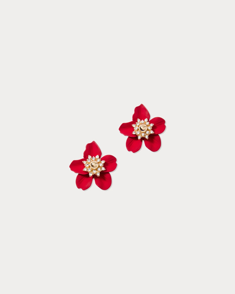 SMALL ORCHID EARRINGS CRANBERRY RED
