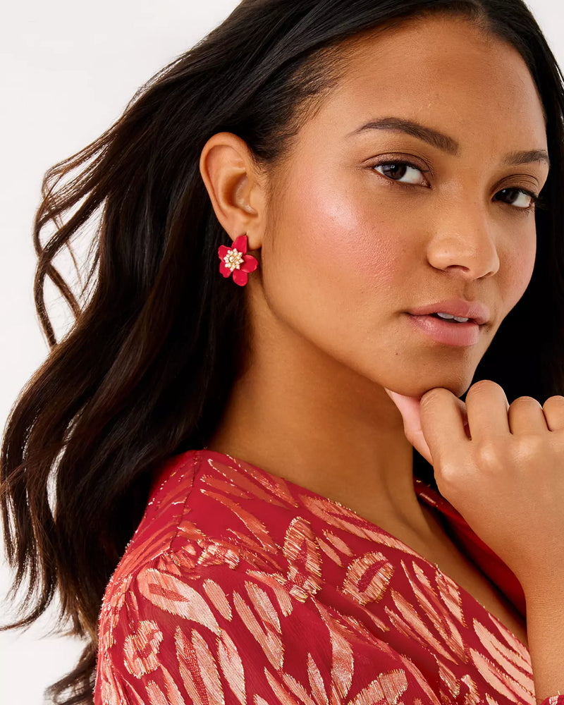 SMALL ORCHID EARRINGS CRANBERRY RED