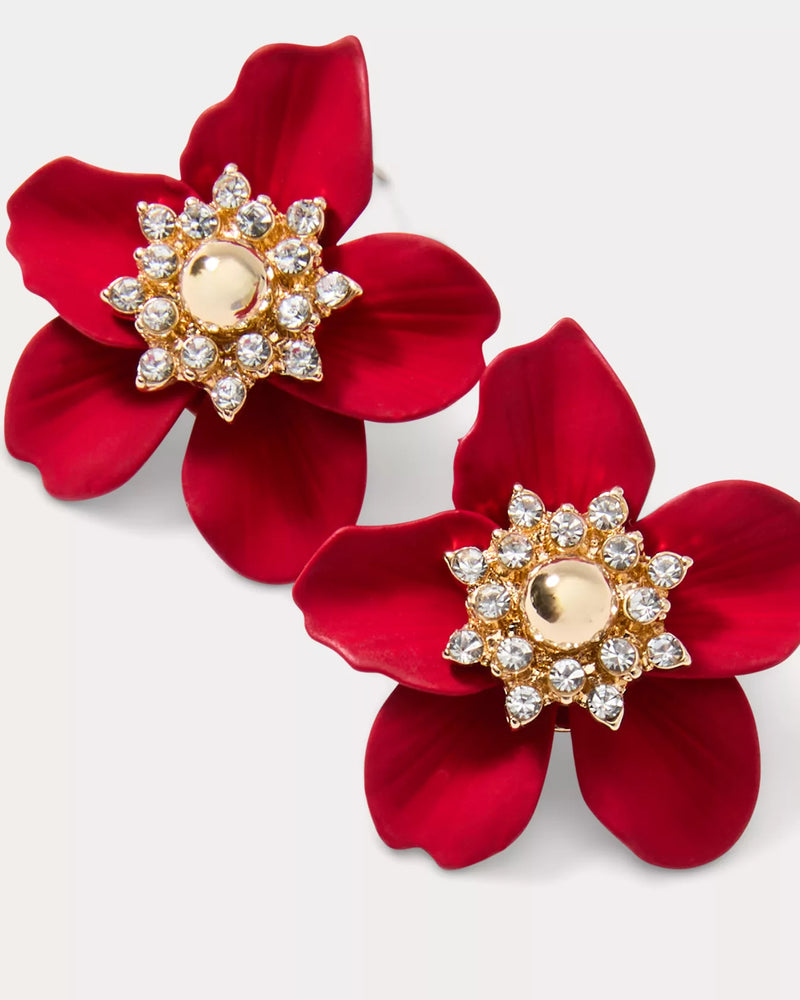 SMALL ORCHID EARRINGS CRANBERRY RED