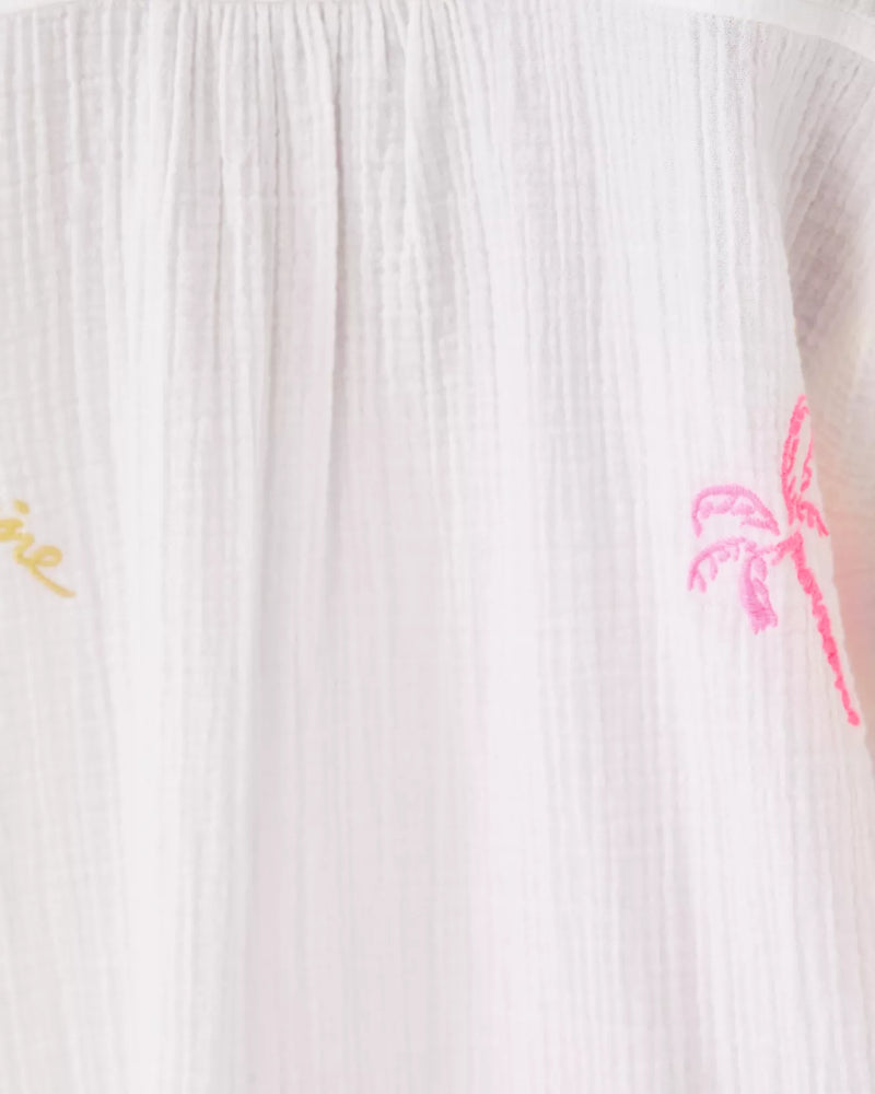 KWITNEY EMBROIDERED LONG SLEEVE COVERUP RESORT WHITE BEACHCOMBER EMBROIDERY