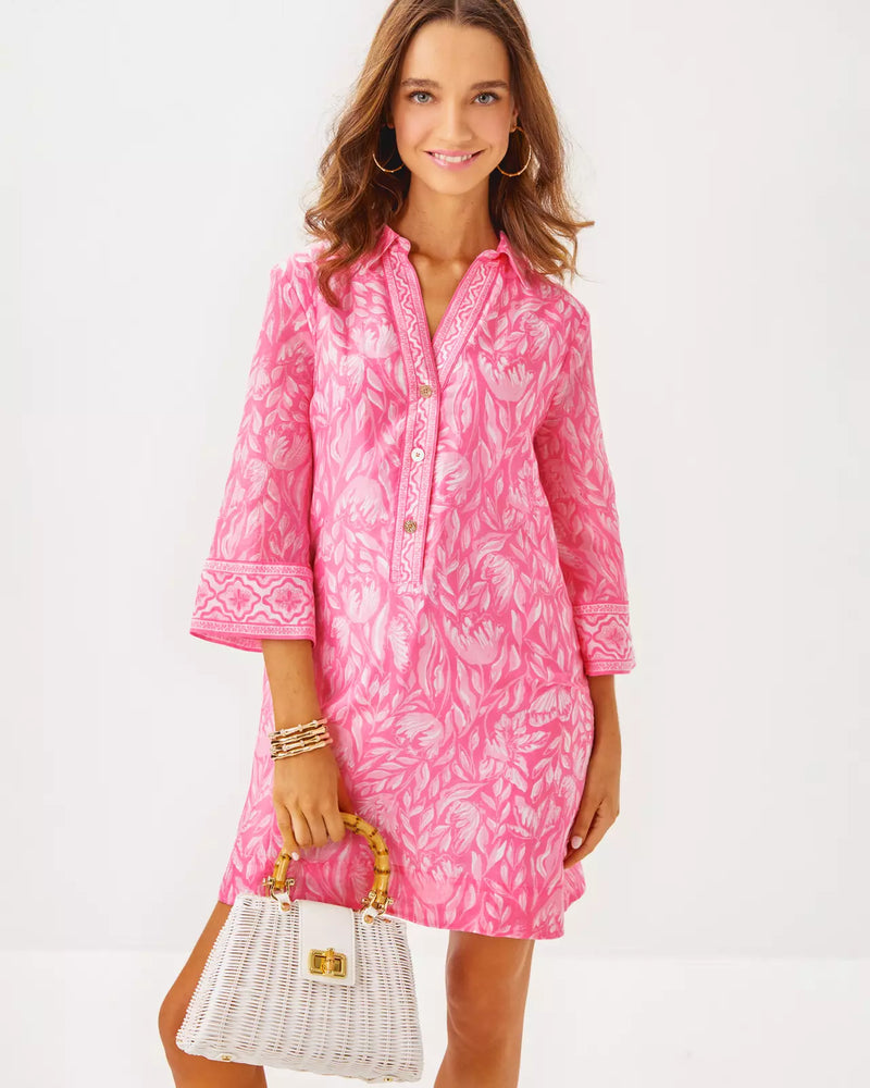 DAPHNIE TUNIC DRESS ROUSSEAU PINK TULIP TO TANGO ENGINEERED