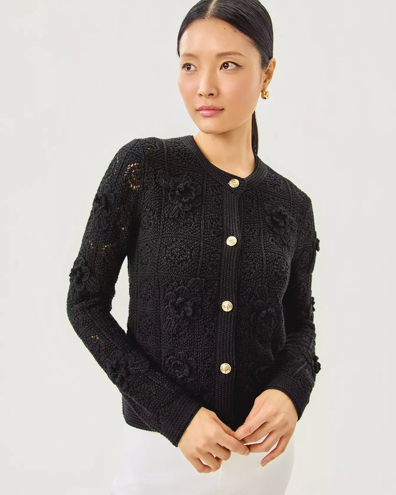 LENALIE CARDIGAN BLACK METALLIC GARDEN CROCHET