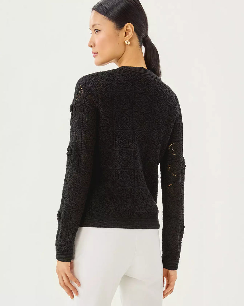 LENALIE CARDIGAN BLACK METALLIC GARDEN CROCHET