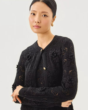 LENALIE CARDIGAN BLACK METALLIC GARDEN CROCHET