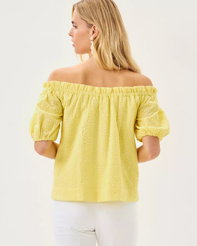 KATARA OFF THE SHOULDER TOP LIMONCELLO BUBBLE EMBROIDERY