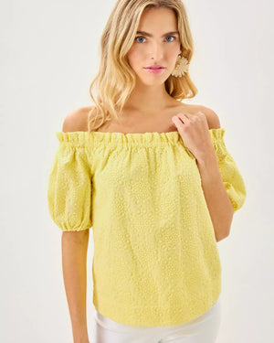 KATARA OFF THE SHOULDER TOP LIMONCELLO BUBBLE EMBROIDERY