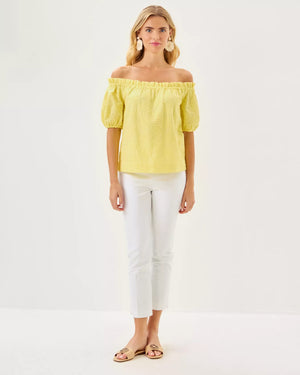 KATARA OFF THE SHOULDER TOP LIMONCELLO BUBBLE EMBROIDERY