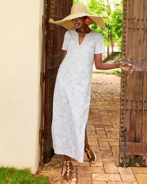 ARIELLA LINEN MAXI DRESS RESORT WHITE CATCHIN RAYS OVERPRINT