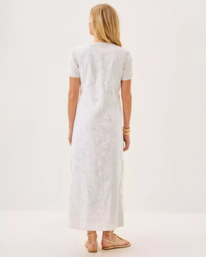 ARIELLA LINEN MAXI DRESS RESORT WHITE CATCHIN RAYS OVERPRINT