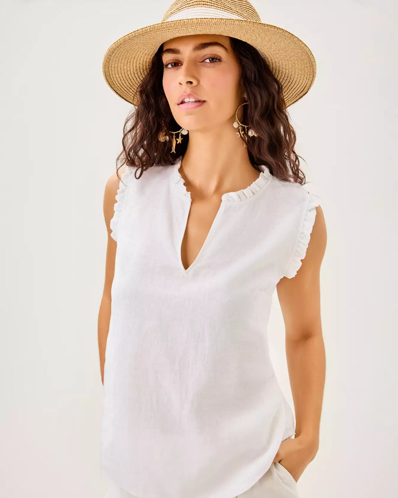 KAVALLA SLEEVELESS RUFFLE RESORT WHITE