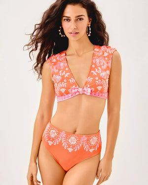 ASHWIN HIGH WAISTED BIKINI BOTTOM PAPAYA BREEZY PALM ENGINEERED SWIM BOTTOM