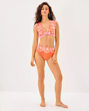 ASHWIN HIGH WAISTED BIKINI BOTTOM PAPAYA BREEZY PALM ENGINEERED SWIM BOTTOM