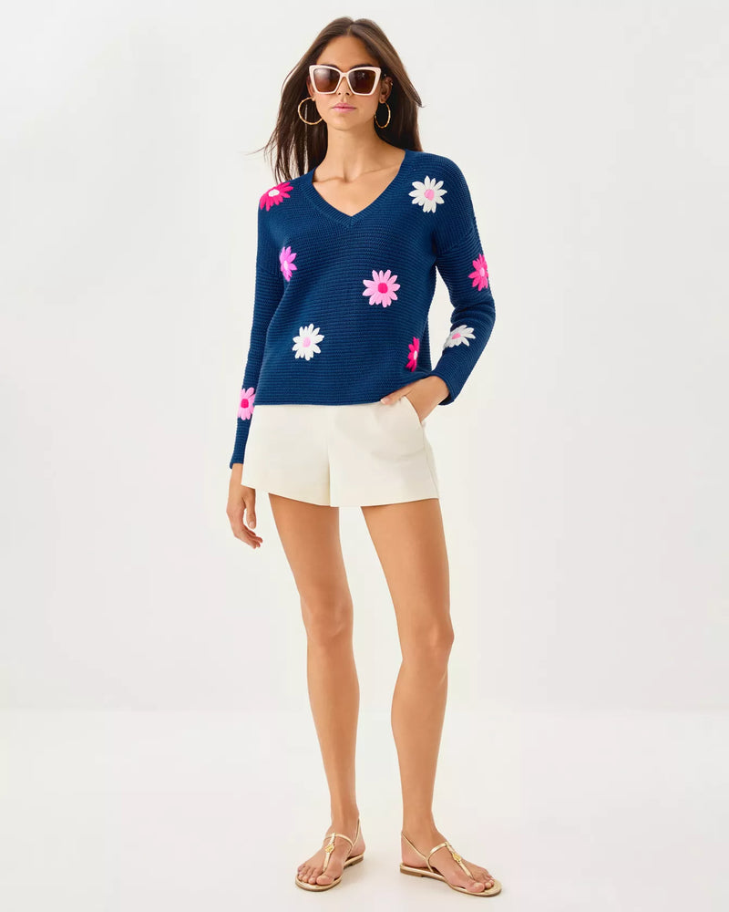 TENSLEY SWEATER STARLIGHT NAVY GARDEN OASIS EMBROIDERY